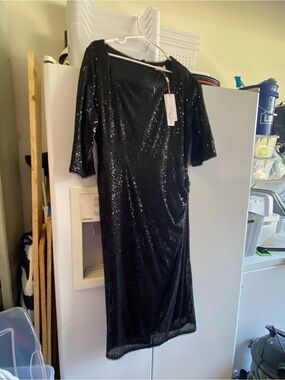Black Sequin Midi Dress by